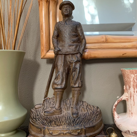Cast iron vintage golfer doorstop 14” tall
